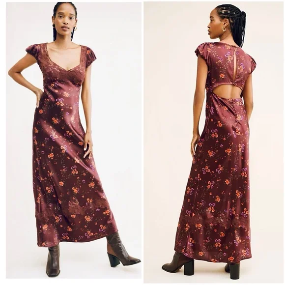 SALE!! $ Drop!! Free People Butterfly Babe Cutout Lace Maxi Dress - Floral Brown - Picture 12 of 16